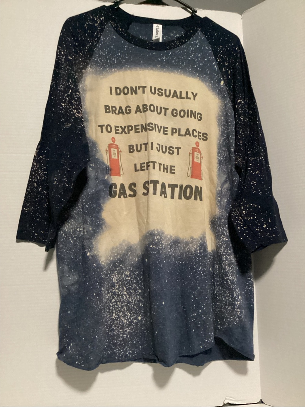 Tultex Navy and Cream Bleach Graphic 3/4 Long Sleeve Tee Size L